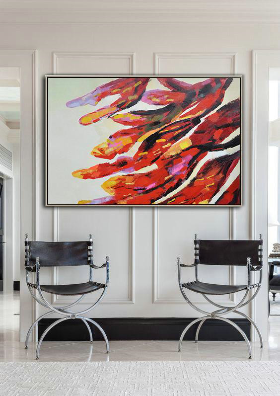 Large Abstract Art Handmade Painting,Oversized Horizontal Contemporary Art,Large Contemporary Art Canvas Painting,Red,Yellow,Purple,White.etc
